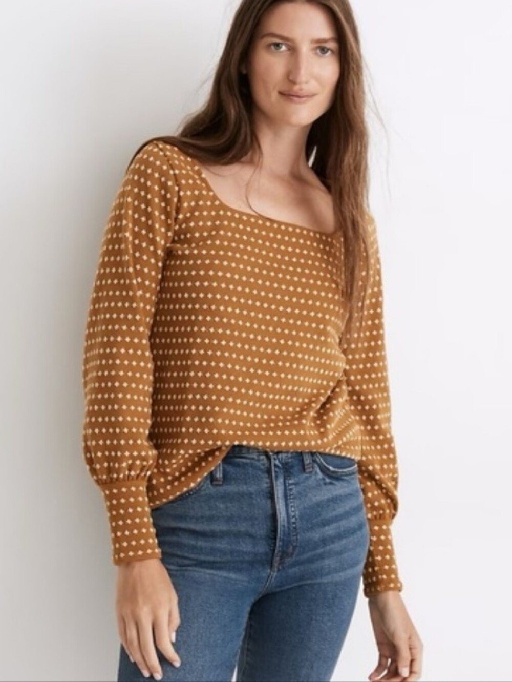 Madewell Floral Jacquard Square Neck Top Mustard Yellow White Ditsy Boho Large